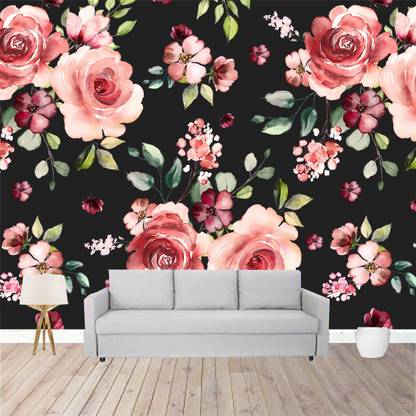 HD PRINT HOUSE Vinyl Decorative Pink, Green, Black Wallpaper
