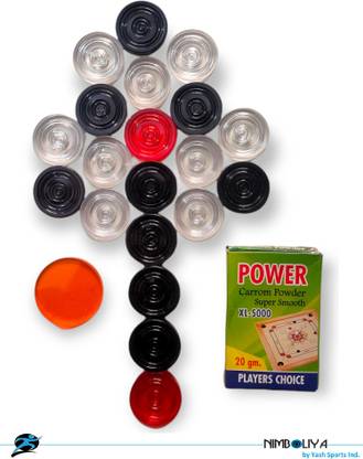 RJ Gallery NIMBOLIYA CRYSTAL carrom coins set with striker and powder Carrom Pawns