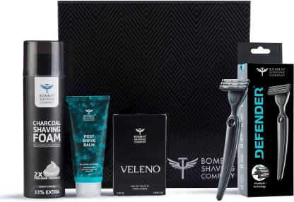 BOMBAY SHAVING COMPANY Shave & Dazzle Kit | Post-shave Balm, Charcoal Shaving Foam, Veleno Perfume