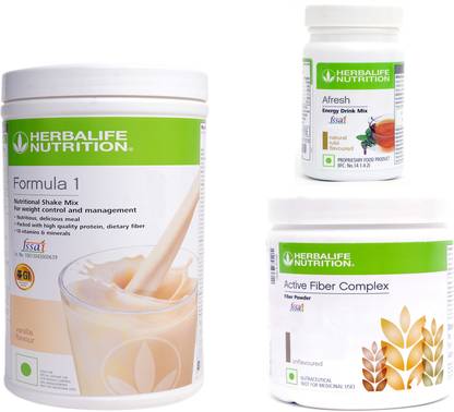 Herbalife Nutrition FORMULA-1 VANILLA-500+FIBER COMPLEX-200+AFRESH TULSI-50 Nutrition Drink
