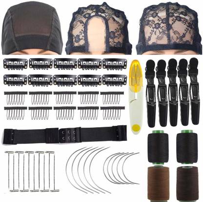 Neitsi Wig Making Value Kit,Mesh Spandex U-Part Dome Wig Cap with T-Pin Needle Hair Accessory Set