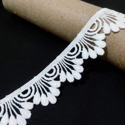 Emrish White Guipure Lace and Border Material (Width 3 cm) Qty 9 Meter Lace Reel