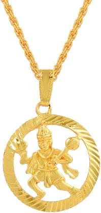 RN Gold Plated Brass Round Circle lord Flying Hanuman Bajrang Bali Pendant Locket Gold-plated Brass Pendant