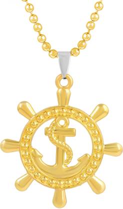 BRBRIK Gold Plated Brass 3D Ship Anchor Vector with Rope Design Locket For Unisex Gold-plated Brass Pendant
