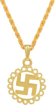 RN Gold Plated Brass Small Simple Round Circle Swastik Pendant Locket For Men Gold-plated Brass Pendant