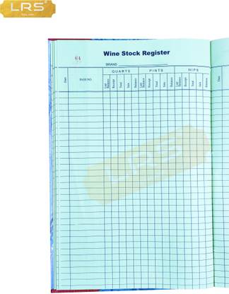 LRS Liquour / Wine Stock Register 340 Pages - 32 Entries Per Page - 34*21 cm 1-Part Liquour/ Wine Stock Register