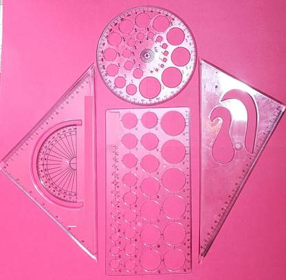 First Click Set Squares with French Curve Protractor and Circle Master Circles Set of 4 pcs Ruler