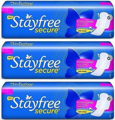 STAYFREE Secure Cottony Extra Large 6+6+6 Counts Sanitary Pad