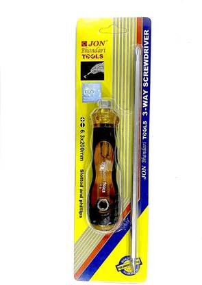 Jon Bhandari Tools 3 way Slotted and Phillips Screwdriver 6.3 x 200mm Standard Screwdriver