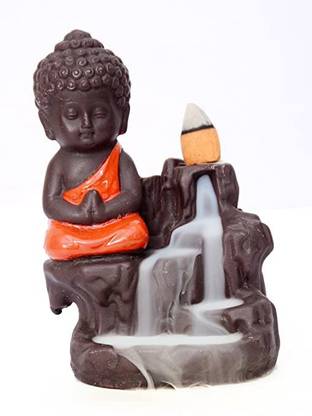 Unique Creations Red Buddha Smoke Fountain Backflow Decorative Showpiece With 10 Cones Free Decorative Showpiece  -  12 cm