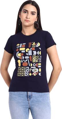 Printed Women Blue T-Shirt
