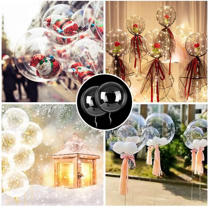 FLICK IN Solid Pack of 10 Transparent Bubble Balloons 36 Inches Clear bobo balloon LED Light Up Balloon