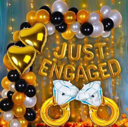 Flying Hub Solid JUST ENGAGED Theme Set For Wedding Party (Pack of 77) Balloon