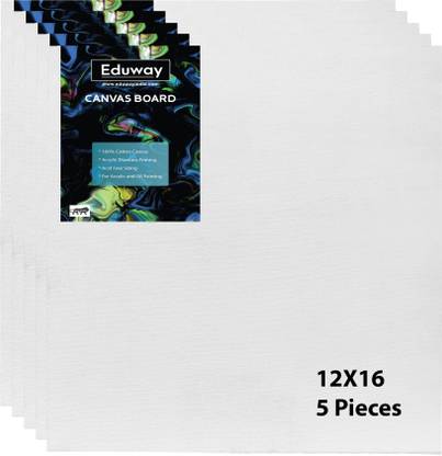 Eduway 12x16 Inch Canvas Board, 100%Cotton Fine Grain with 4mm MDF Board Backing Cotton Medium Grain Primed Canvas Board (Set of 5)