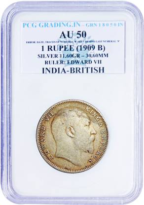 the coins INDIA BRITISH EDWARD VII 1909 (B) ONE RUPEE (P C G GRADING) Medieval Coin Collection
