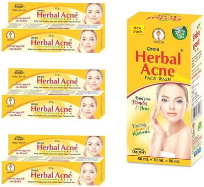 Omni HERBAL ACNE CREAM 90gm +HERBAL ACNE FACE WASH 60ml (Good Rating Product quality)