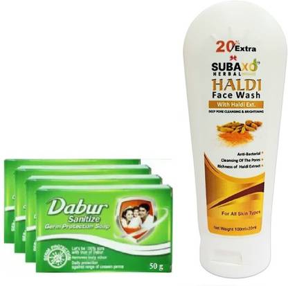 Dabur SANITIZE SOAP 4 PC EACH 50 G AND HERBAL HALDI FACE WSAH 120 ML