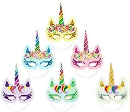 SV Traders Multi Color Unicorn Paper Glitter Printed Mask Pack of 10 Paper Cut-outs