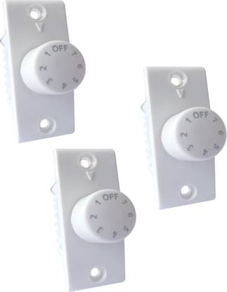 ARISERS 7 Step Fan Regulator Switch, Pack of 3 Fan Regulators (Made of Polycarbonate) Step-Type Button Regulator