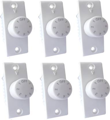 ARISERS 7 Step Fan Regulator Switch, Pack of 6 Fan Regulators (Made of Polycarbonate) Step-Type Button Regulator