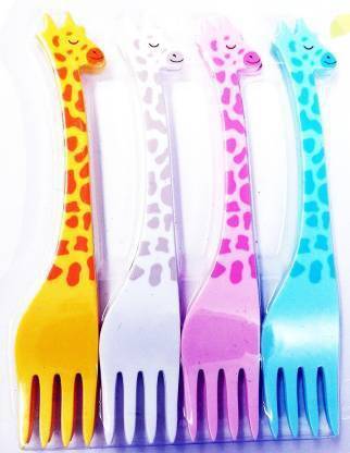 BONBURY Giraffe Party Forks spoon Reusable Multicolour Plastic Fruit Fork, Disposable Plastic Baby Fork Set