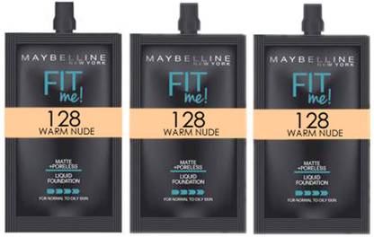 MAYBELLINE NEW YORK FIT ME MATTE +PORELESS FOUNDATION WARM NUDE 128 PACK 3 (5ML) Foundation