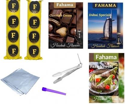 FAHAMA MAGIC COIL PAAN DUBAI CHOCOLATE FLAVOR CHIMTA FOIL PAPER MOUTH TIP COMBO PAAN NAWABI, DUBAI SPECIAL, CHOCOLATE CREAM Hookah Flavor