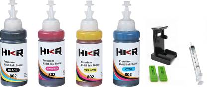 hkr REFILL INK FOR HP 802 COLOR INK 100ML EACH + SUCTION TOOL KIT Black + Tri Color Combo Pack Ink Bottle