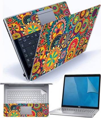 D.V TECH 4 in1HD Print laptop skin set full panel traditional texture keygard screen gard Combo Set