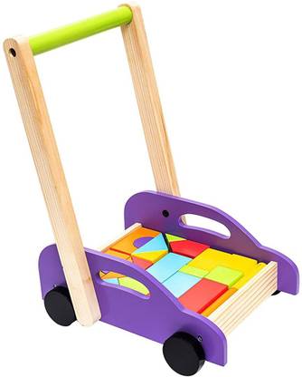 Hilife Roll & Run Puzzle Cart Wooden Walker with Blocks for Kids 3 Years & Above