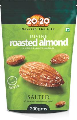 20-20 DRY FRUITS Roasted & Salted Almonds 200g (Pouch) Crunchy & Healthy Premium Quality Almonds