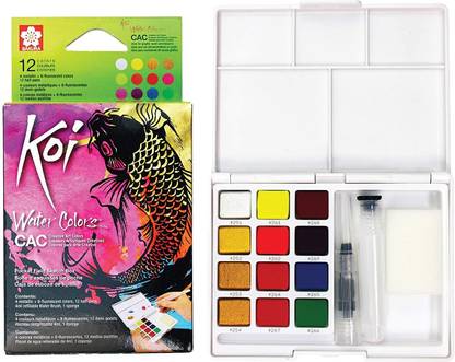 SAKURA Koi Watercolor CAC Pocket Field Sketch Set, 8 Fluorescent & 4 Metallic Colors