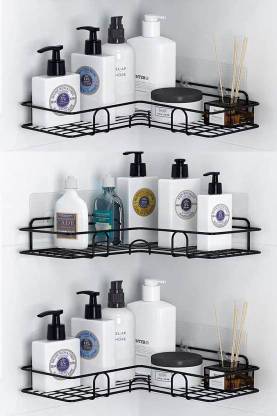 Manogyam 3PC Multipurpose Self Adhesive Wall-Mounted Corner Storage Rack,Organizer Iron Wall Shelf