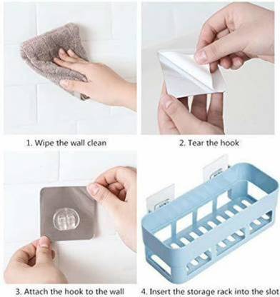 Shreejee Plastic Wall Mount Bathroom Accessories for Home Decor with Self Adhesive Sticker0 Storage Basket