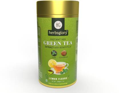 Herbsglory Instant Mix Green Tea Extract, Benefits of Tulsi Extract Cinnamon- 200gm Green Tea Tin