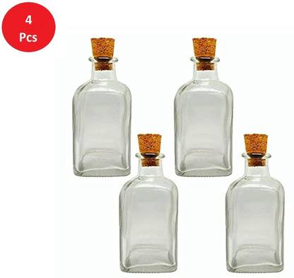 JARBAZAAR 100ML Glass bottle with wooden cork for bathsalts, powders, oils, 4 PCS 100 ml Bottle