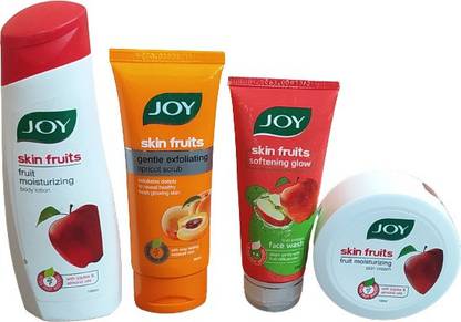 Joy Skin Fruits Moisturizing Lotion-100 ML, Scrub Apricot- 65 ML, Face Wash Apple-50 ML & Moisturizing Cream -100 ML Set of 4