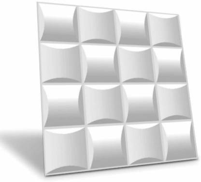 PF STYLES Block 3D PVC WALL PANELS STONE DESIGN , White Pack of 12 Drywall Panel