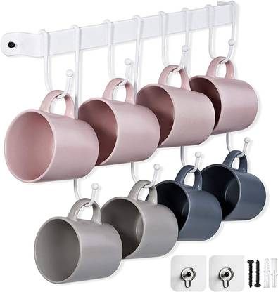 Wudopia Cup Kitchen Rack Iron Wall Mounted Coffee Mug Holder Cup Rack with 8 Detachable Hanging Hooks(White)