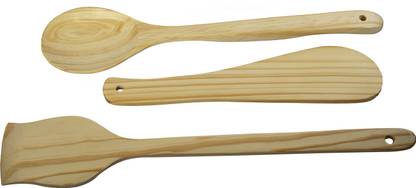 Kitchenex Pinewood Spatula, Khunti & Ladle/Hata Set of 3,Handmade | Ideal for Non-Stick Kitchen Tool Set