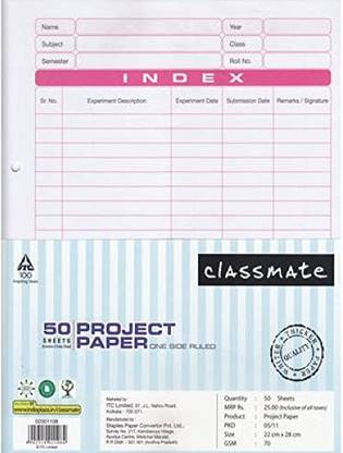 Classmate A4 70gsm Project Paper One Side Ruled (Pack of 100) Ruled A4 70 gsm Project Paper