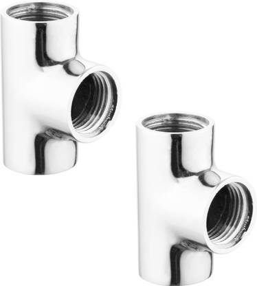 RUHE Brass TEE Connector Female THREAD for Pipe Fittings Set Of 2 (Chrome Finish) 3-Way Tee Pipe Joint