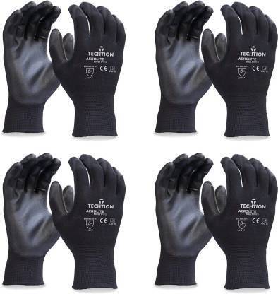 SS & WW BLACK PU LATEX PALM COATED HAND GLOVES PACK OF 4 PAIR Latex  Safety Gloves