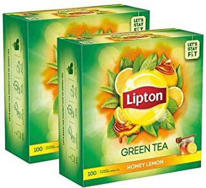 Lipton LEMON HONEY FLAVOUR GREEN TEA 100 TEA BAG PACK OF 2 Tea Box