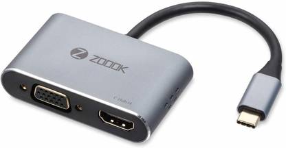 Zoook Type C HUB/ 4 ports (4k HDMI + USB 3.0 + Type c + VGA)/supports 100 w PD charge/ C-HUB I4 USB Hub