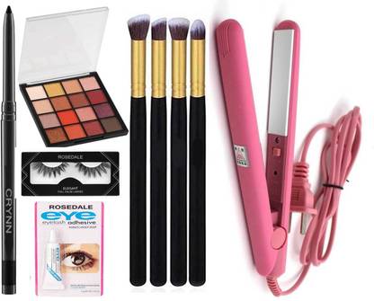 Crynn K12 Eyeshadow Palette & 4in1 Glazed Studio Makeup Brush & False Eyelash Pair & Adhesive Glue
