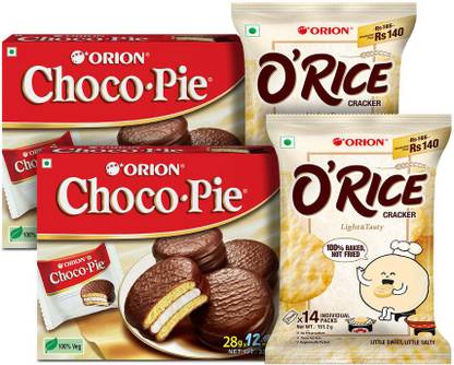 ORION Choco-pie (24 pies) and Orice cracker (28 crackers) Pack of 4 Bakery Biscuit