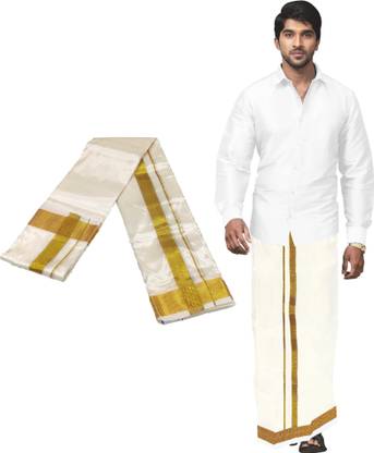 Abaranji Art silk dhoti Solid Men Dhoti