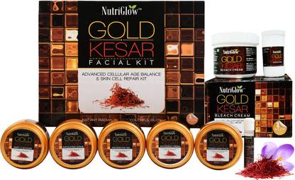 NutriGlow Gold Kesar Facial Kit (250+10)g with bleach and Makeup Kit