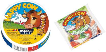 Happy Cow Processed Cheese Regular 120g with Mozzarella Slices 150g Veg Imported Combo